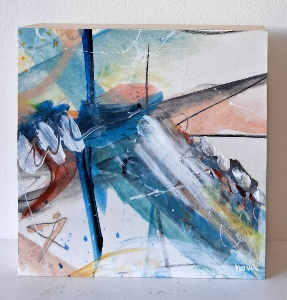 summer breeze #14, mixed media on cradle board, 6x6x1.5", $140