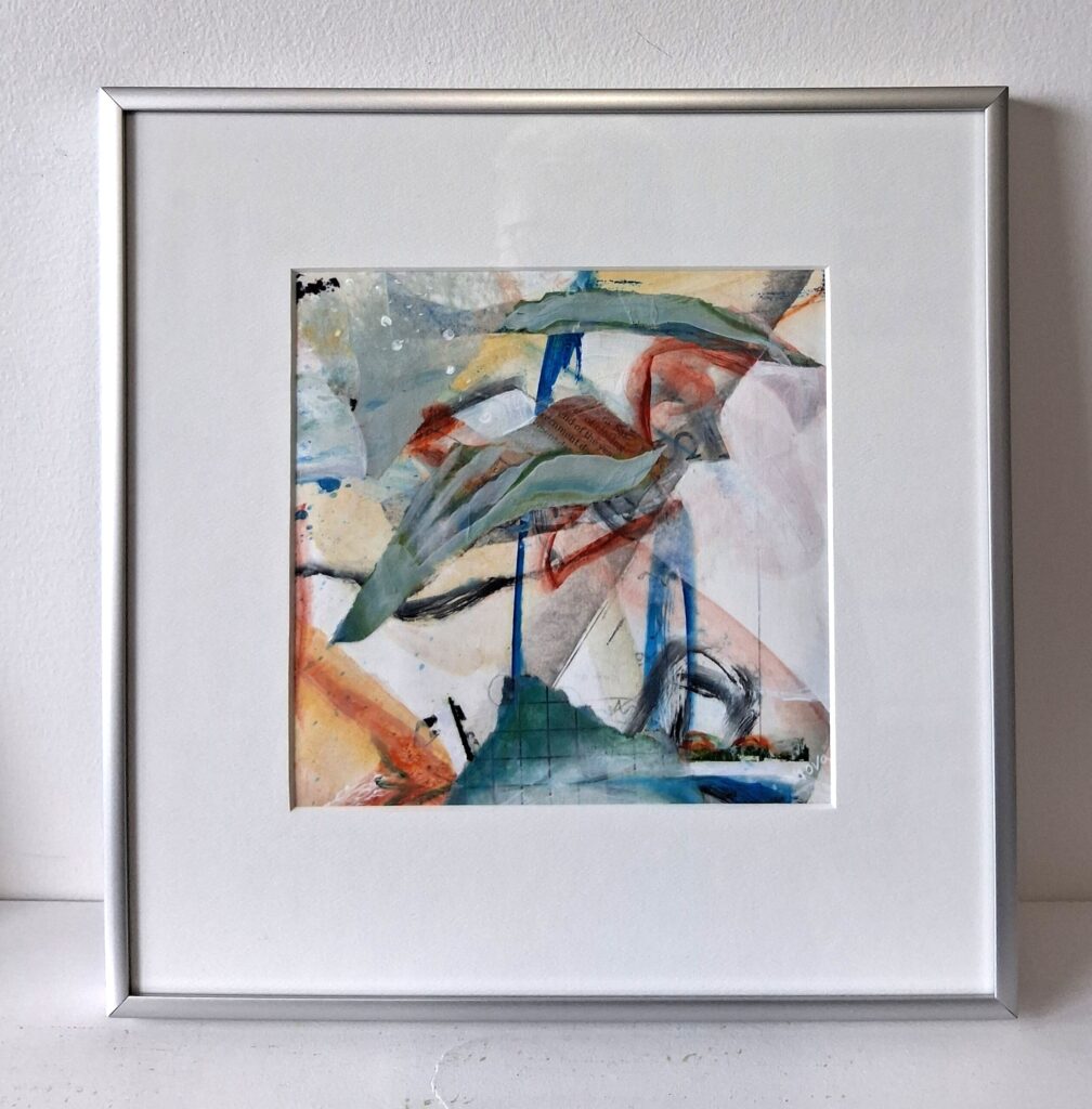 summer breeze #16, mixed media on poster paper, matted & framed, 10.25x10.5", $140