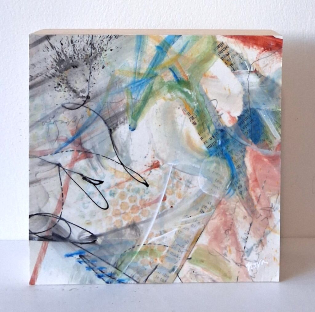 summer breeze #3, mixed media on cradle board, 6x6x1.5", $140