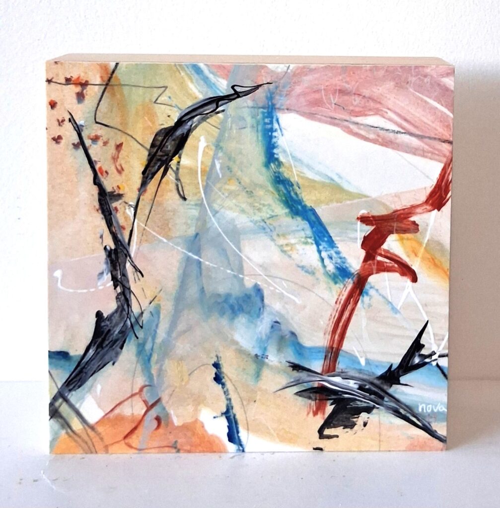 summer breeze #4, mixed media on cradle board, 6x6x1.5", $140