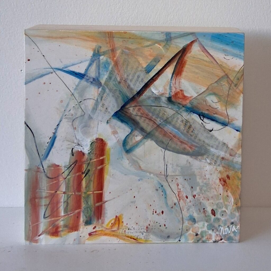summer breeze #6, mixed media on cradle board, 6x6x1.5", sold