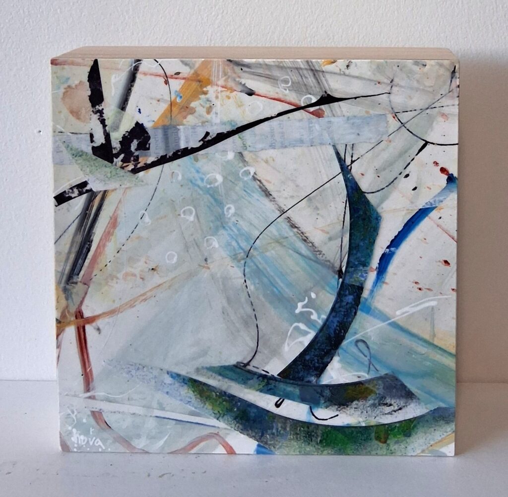 summer breeze #8, mixed media on cradle board, 6x6x1.5", sold