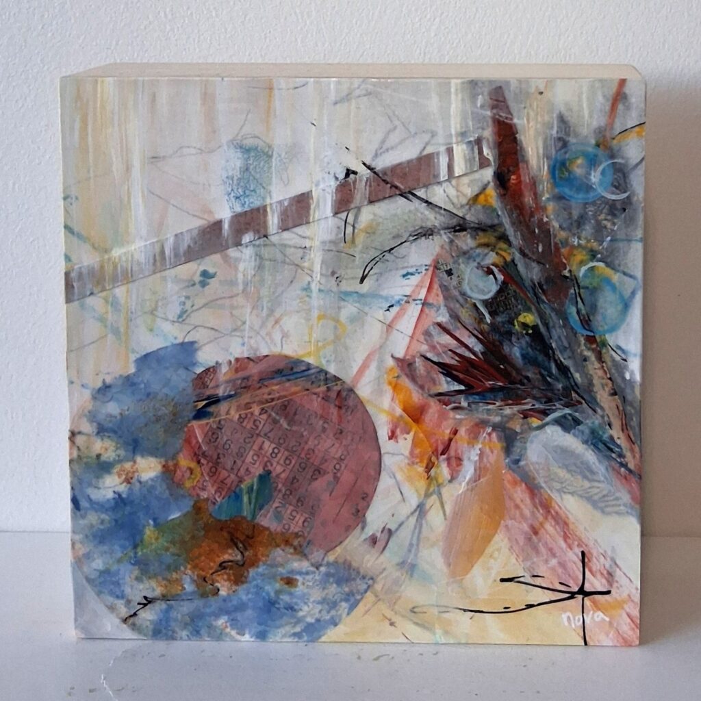 summer breeze #9, mixed media on cradle board, 6x6x1.5", $140