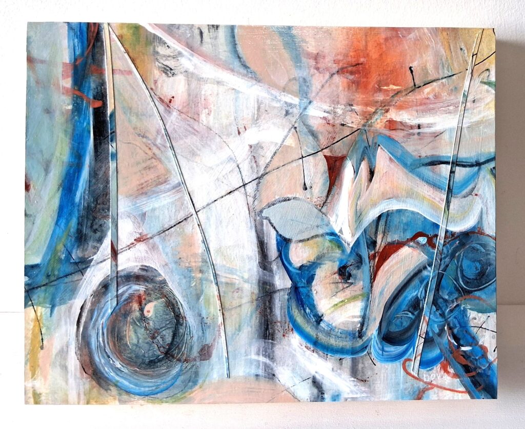 summer movement, mixed media on cradle board, 10x8x1.5", $160.